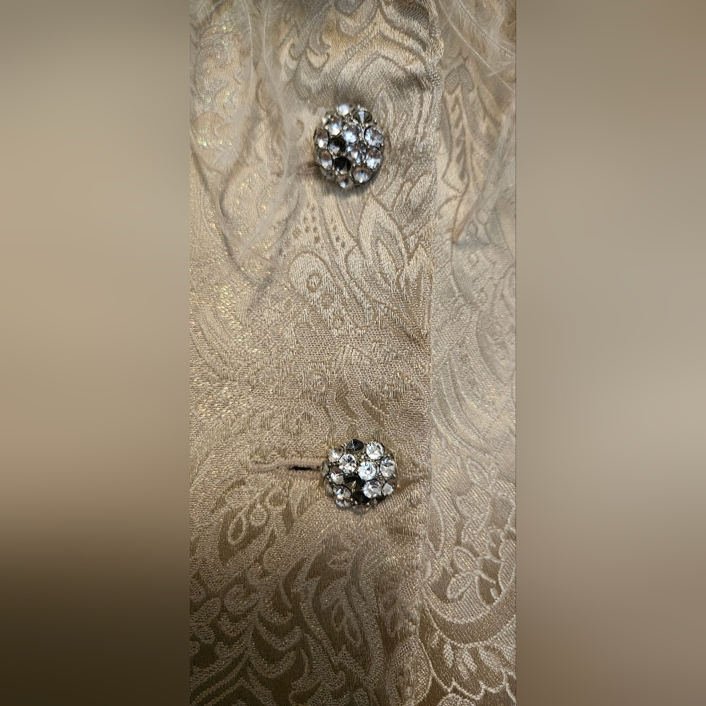 Vintage Victor Cosa Gold Paisley Jacket, Ostrich Feather, Rhinestone Buttons. - Picture 7 of 12